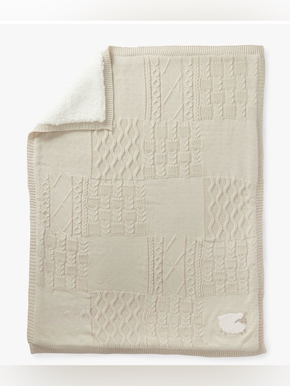 Pottery Barn Kids Sheep Patchwork Cable Blanket — NWT - Picture 7 of 7